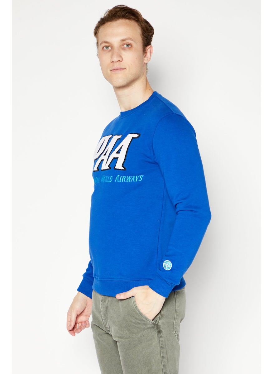 Pan Am Men Crew Neck Long Sleeve Embroidered Logo Sweatshirt, Blue  - Image 4