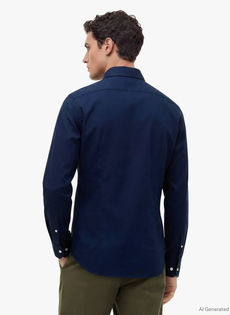 Tommy Hilfiger Carbon Navy Slim Fit Flag Embroidery Dobby Shirt for Men | Best Price UAE