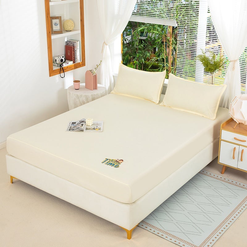 Bed Sheet Single-Piece Fitted Sheet All-Inclusive Bedspread Mattress Protective Cover Washed Cotton Summer Maternal And Child Washed Cotton Fitted Sheet Three-Piece Set - Image 1