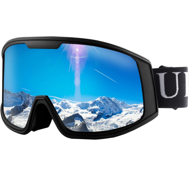 Ukoly Ski/Snowboard Goggles for Men Women, Snow Goggles HD Lens Anti-Fog Coating OTG Design UV400 Protection Windproof (Black Frame Silver HD Lens) - Image 1