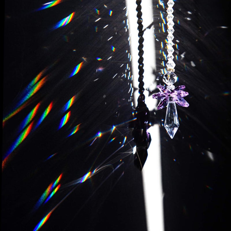 QFkris Rainbow Guardian Angel Crystal Suncatcher as Home/Car Decoration & Porch Decor & Hangings Crystal Glass Ornament for Mom (Purple) - Image 2