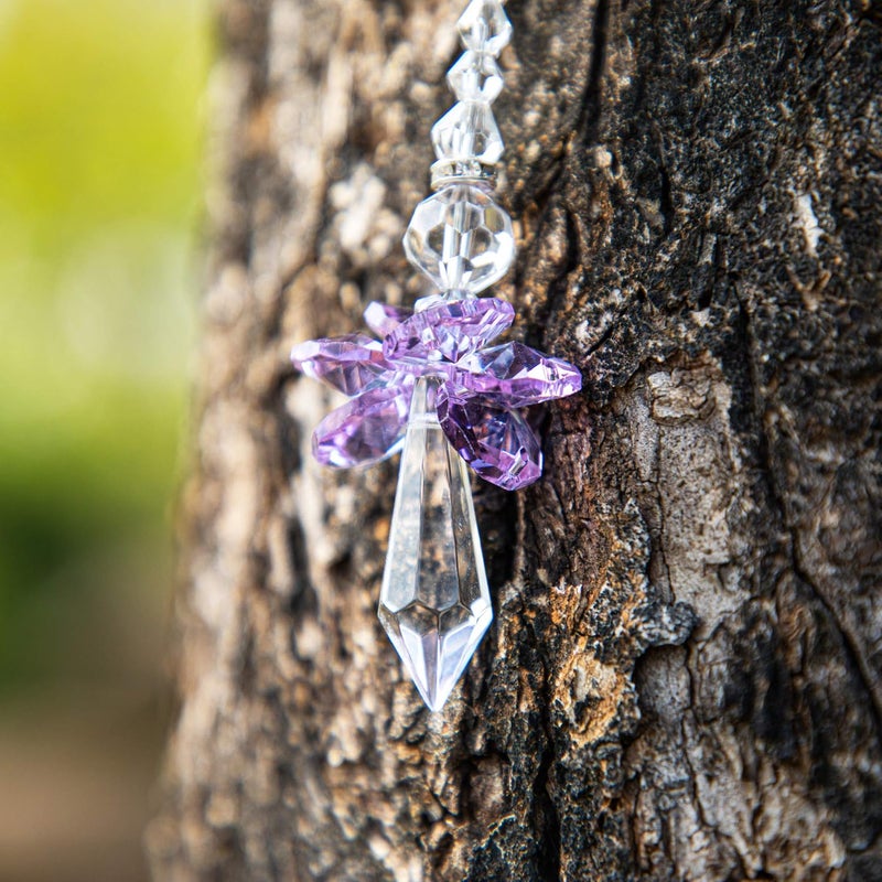 QFkris Rainbow Guardian Angel Crystal Suncatcher as Home/Car Decoration & Porch Decor & Hangings Crystal Glass Ornament for Mom (Purple) - Image 3