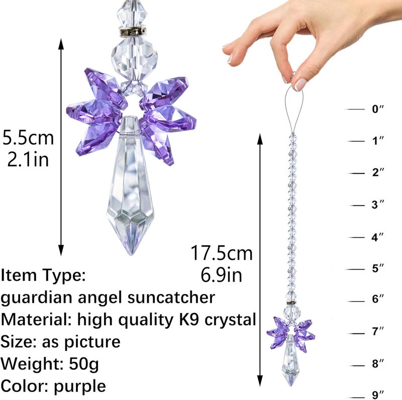 QFkris Rainbow Guardian Angel Crystal Suncatcher as Home/Car Decoration & Porch Decor & Hangings Crystal Glass Ornament for Mom (Purple) - Image 1