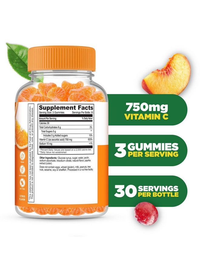 Lifeable Vitamin C Gummies for Adults | 750mg | Great Tasting Orange Flavor VIT C | Vegan Non GMO Vitamin C Chewable | for Immune Support | 90 Gummies - Image 2