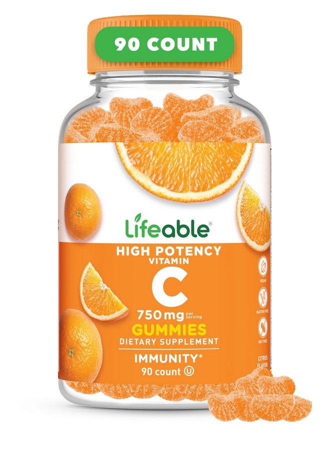 Lifeable Vitamin C Gummies for Adults | 750mg | Great Tasting Orange Flavor VIT C | Vegan Non GMO Vitamin C Chewable | for Immune Support | 90 Gummies - Image 1