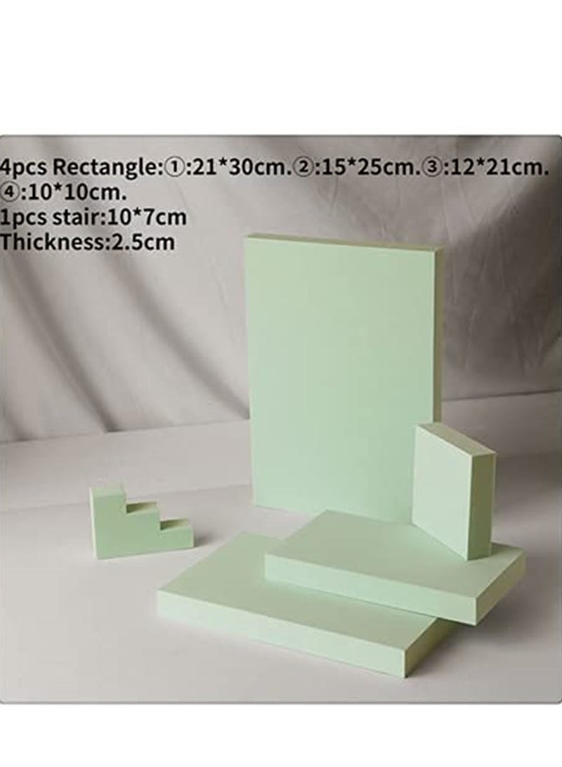 Rectangle Stereo Geometric Shape Foam Photography Props Set Three-dimensional Scene Shooting Backdrop Ornament Indoor Posing Photo Decor Background 5Pcs (Green) - Image 2