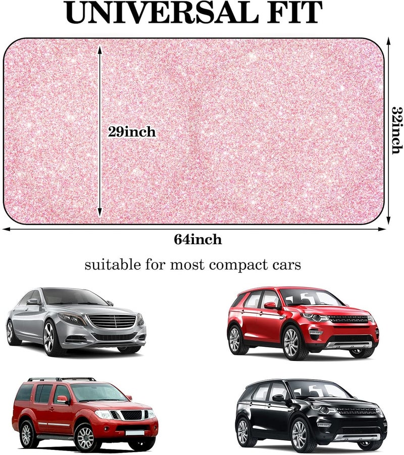Woanger Pink Glitter Texture Windshield Sun Shade Foldable Car Front Window Covers for Car Accessories Sun Heat UV Rays Visor Protector Protection for Universal Cars SUV Truck - Image 5