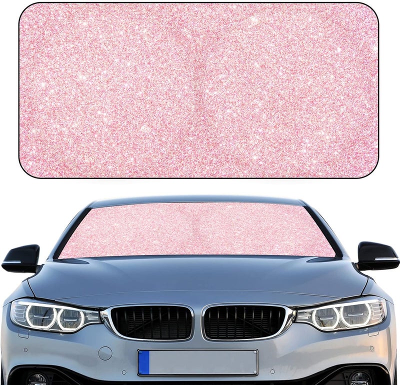 Woanger Pink Glitter Texture Windshield Sun Shade Foldable Car Front Window Covers for Car Accessories Sun Heat UV Rays Visor Protector Protection for Universal Cars SUV Truck - Image 1