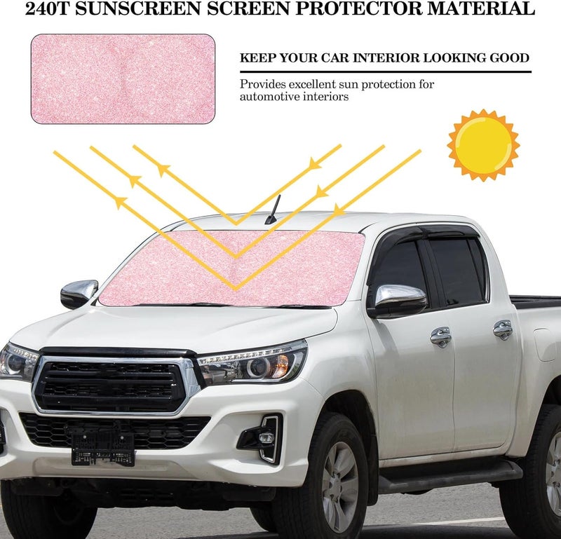 Woanger Pink Glitter Texture Windshield Sun Shade Foldable Car Front Window Covers for Car Accessories Sun Heat UV Rays Visor Protector Protection for Universal Cars SUV Truck - Image 2