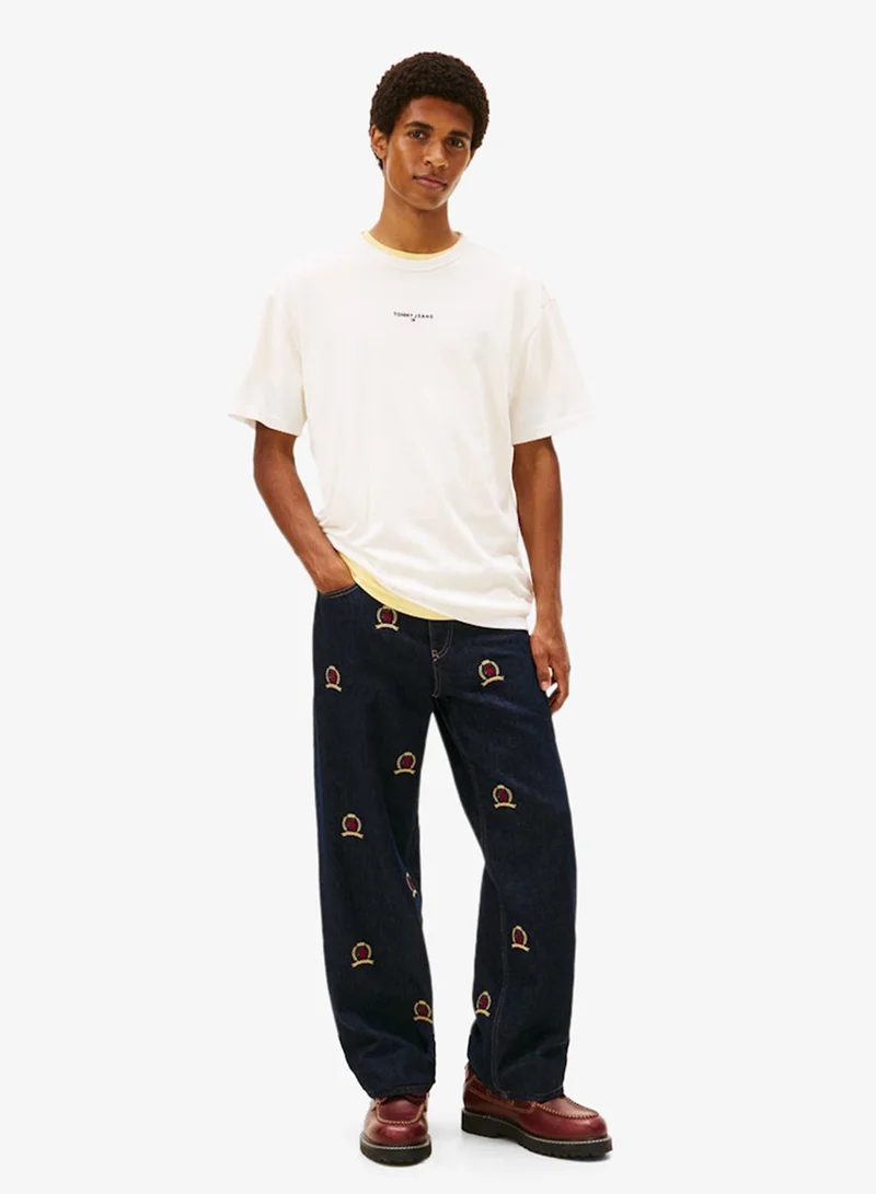 TOMMY JEANS  Linear Logo Embroidery Relaxed T-Shirt for Men | Best Price UAE