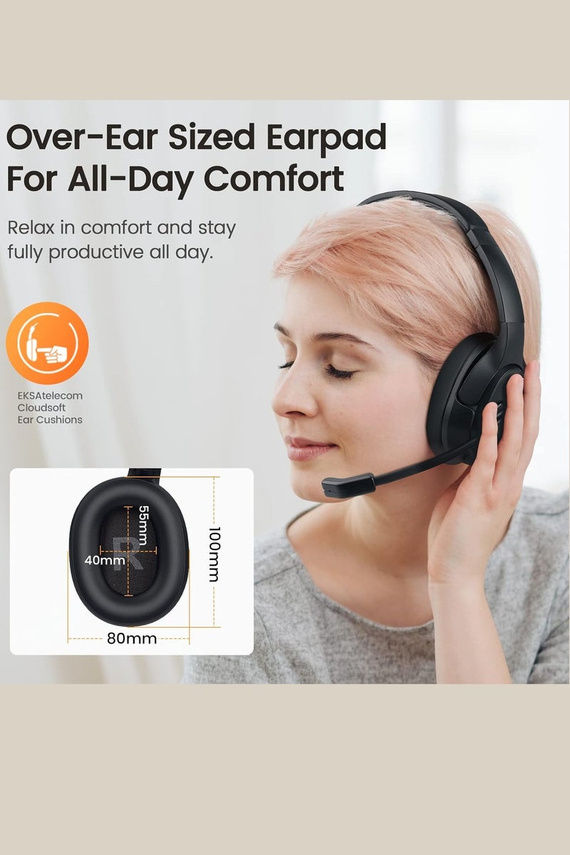 إكسا سماعة رأس بلوتوث للكمبيوتر - سماعة لاسلكية مع ميكروفون مزود بالذكاء الاصطناعي لإلغاء الضوضاء المحيطة - مع مستقبل USB 2.4 جيجا هرتز - بطارية تعمل حتى 55 ساعة - تصميم مريح للأذن للعمل في المكتب أو على الكمبيوتر المحمول أو مكالمات الزووم - Image 4
