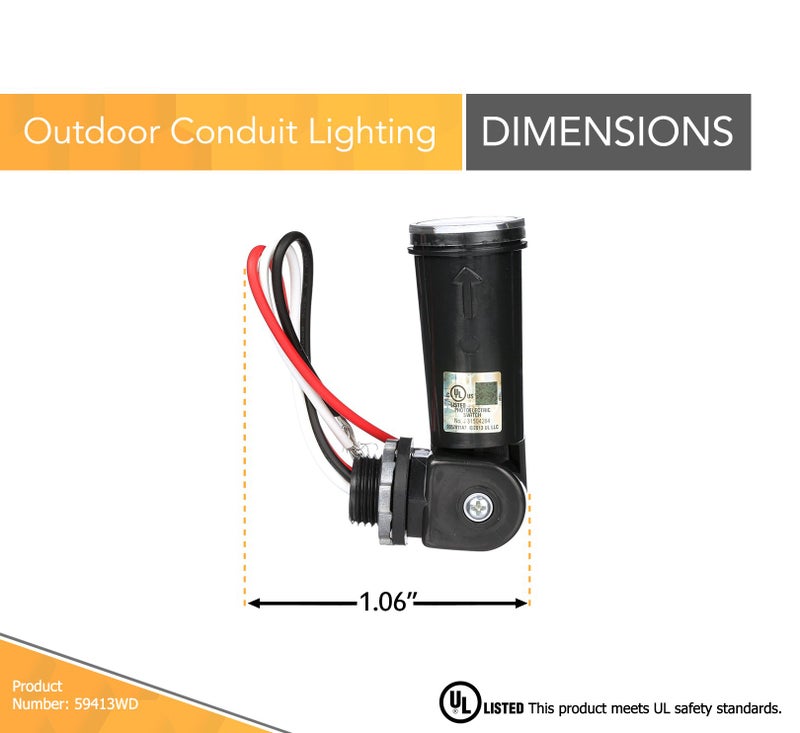 Woods 59413 59413WD Outdoor Conduit Lighting Control With Photocell and Swivel Mount (Hardwired; Black); 1 Count (Pack of 1) - Image 2