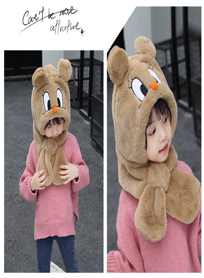 Dressify® Warm and Winter Kids Hooded Thickened Plush Cap Cute Happy Duck Scarf hat Two-in-one (Scarf Attached with Hood) 9-10 Year Light Brown Color - Image 4