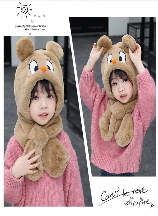 Dressify® Warm and Winter Kids Hooded Thickened Plush Cap Cute Happy Duck Scarf hat Two-in-one (Scarf Attached with Hood) 9-10 Year Light Brown Color - Image 3