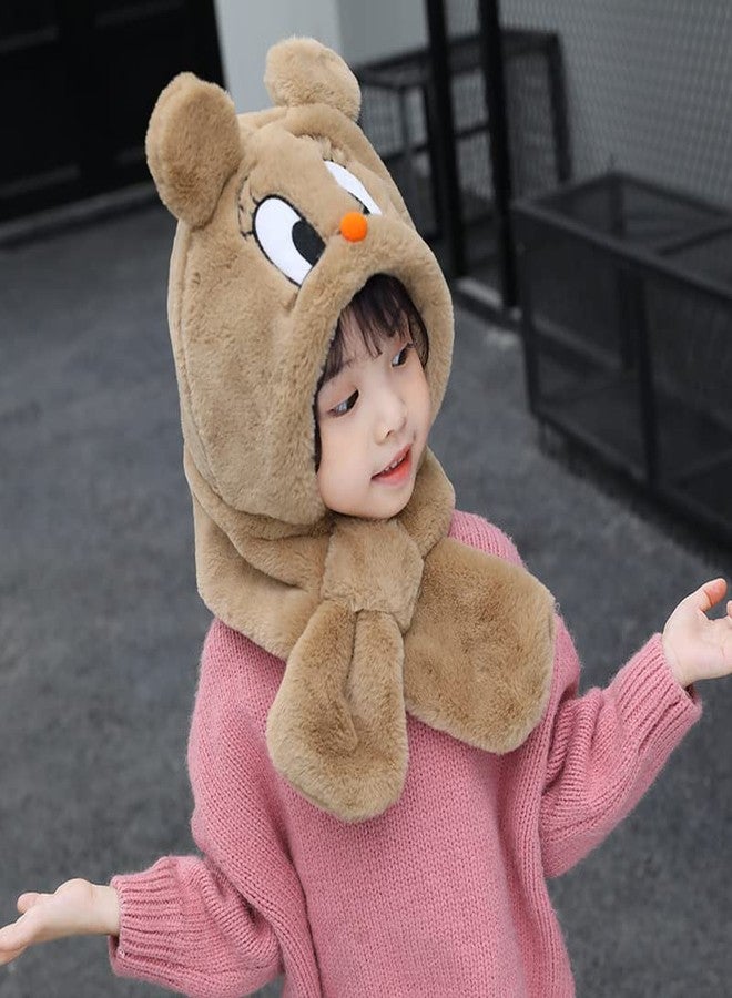Dressify® Warm and Winter Kids Hooded Thickened Plush Cap Cute Happy Duck Scarf hat Two-in-one (Scarf Attached with Hood) 9-10 Year Light Brown Color - Image 5