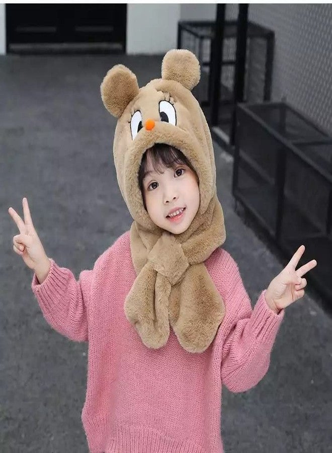 Dressify® Warm and Winter Kids Hooded Thickened Plush Cap Cute Happy Duck Scarf hat Two-in-one (Scarf Attached with Hood) 9-10 Year Light Brown Color - Image 2