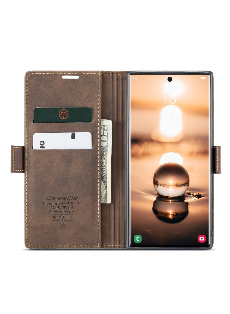 CaseMe Phone Case Luxury PU Leather Design 013 Flip Cover Card Slot Holder Cover For Samsung Galaxy S24 Ultra (Coffe)  - Image 2