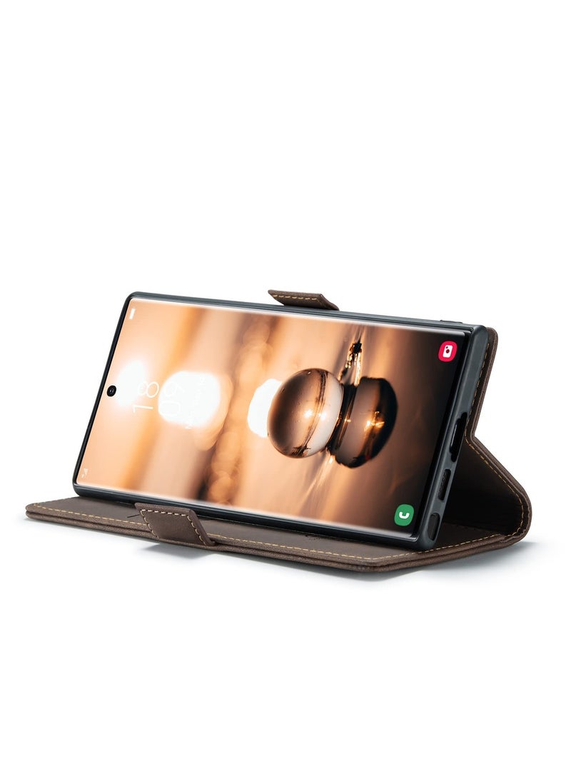 CaseMe Phone Case Luxury PU Leather Design 013 Flip Cover Card Slot Holder Cover For Samsung Galaxy S24 Ultra (Coffe)  - Image 3