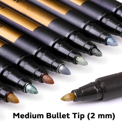 STORE 2508 Set of 10 Metallic Markers Paint Marker Pens - 2mm Medium Tip Pen for DIY Card Making Colouring Books Scrapbook Photo Album Rock Art Multicolour - Image 4