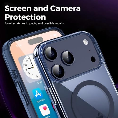 VONZEE Translucent Clear Back Cover Compatible with (iPhone 17 Pro Case)(2025), PC Shockproof Scratch Resistant, Non-Yellowing, Support Mag-Safe Wireless Magnetic Charging - Blue|6.3'' - Image 4