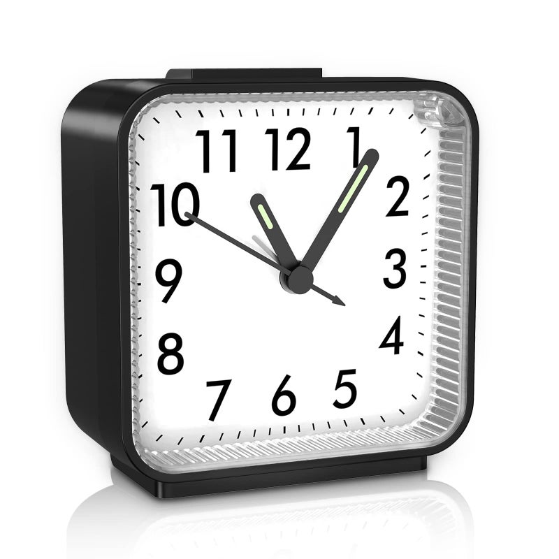 Analog Ankilo Silent Non Ticking Small Clock Travel Alarm Clock with Light Snooze Ascending Beep Sounds Battery Operated Loud for Home Kids