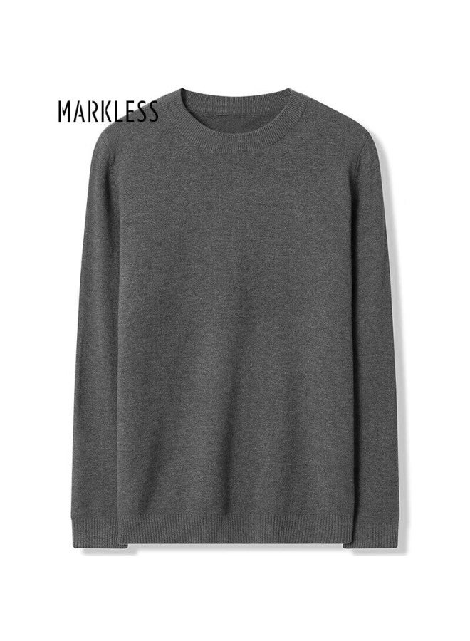Markless Men's Autumn Winter Warm Crew Neck Knit Sweater Casual Pullover Base Layer 0710 Smoky Gray Xxl - Image 2