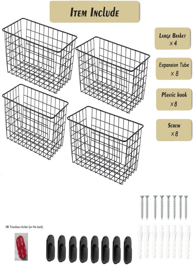 JUNCHU CHERRY 4 Pack【Extra Large】Hanging Kitchen Basket,Wire Storage Basket,with Traceless Tape and 3M High-Strength Plastic Hooks,no Drilling,for Cabinet Storage,Kitchen,Bathroom,Storage Room,large capacity - Image 3