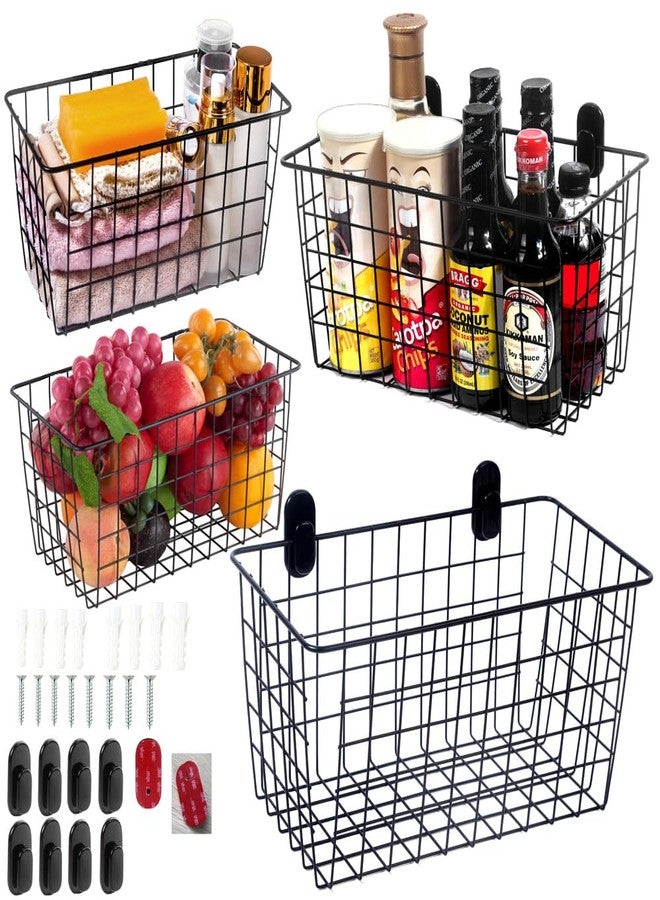 JUNCHU CHERRY 4 Pack【Extra Large】Hanging Kitchen Basket,Wire Storage Basket,with Traceless Tape and 3M High-Strength Plastic Hooks,no Drilling,for Cabinet Storage,Kitchen,Bathroom,Storage Room,large capacity - Image 1