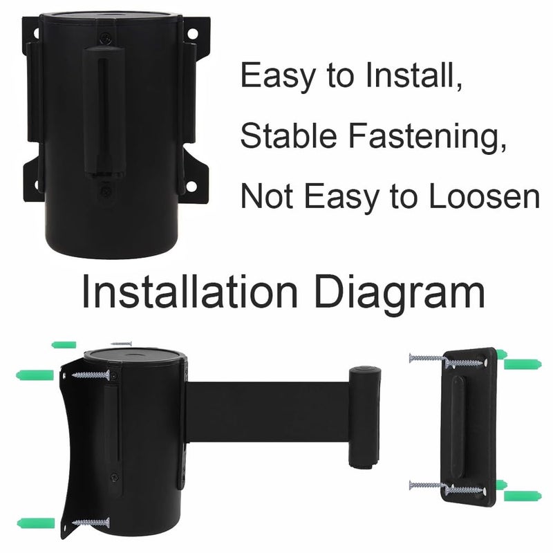 Retractable Belt Barrier Wall Mount 5 Meters Black Steel Case - Image 4