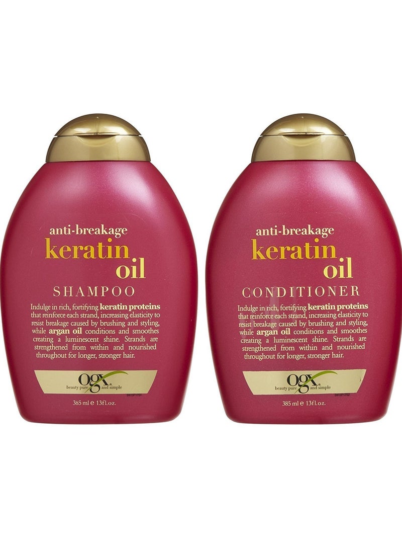 OGX Keratin Oil Strengthen & Length Shampoo and Conditioner, New Gentle pH Balanced Formula, 385 ml