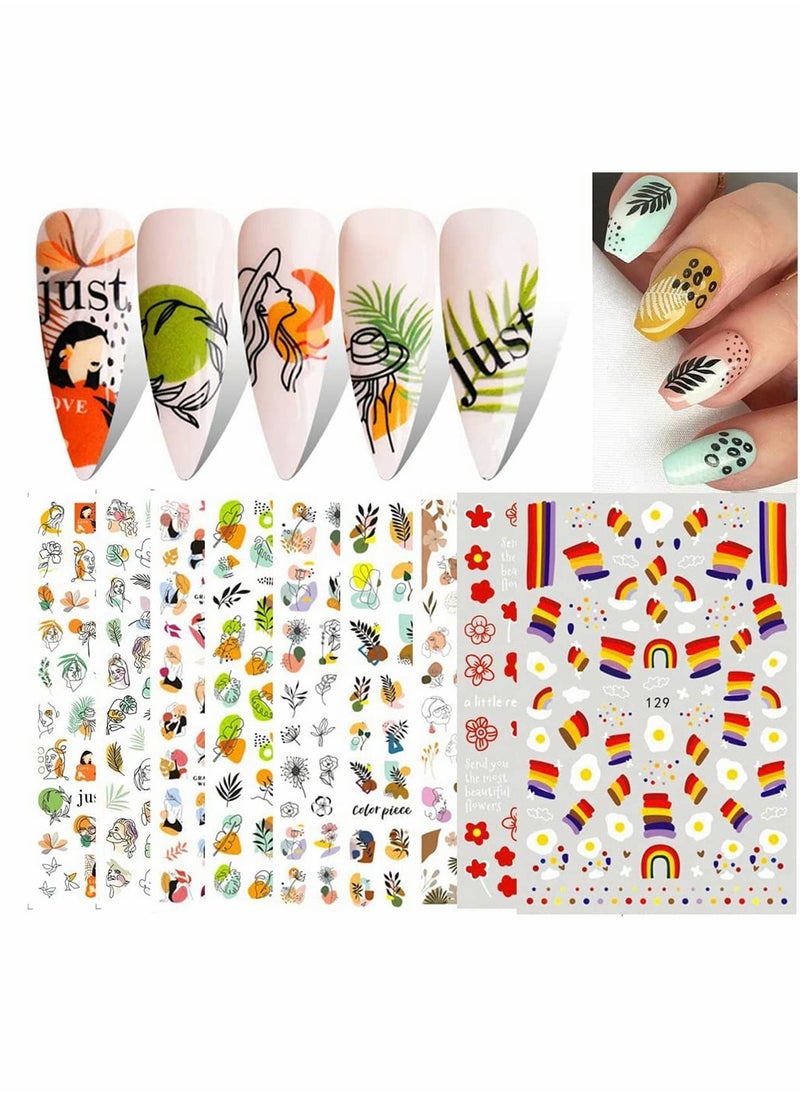 Excefore 10 Sheets Graffiti DIY Nail Stickers for Nail Art, Toenails Decals Self-Adhesive Abstract Face Flowers and leaf Watermark Nail Art Supplies Decorations Accessories Manicure for Women Girls  - Image 1