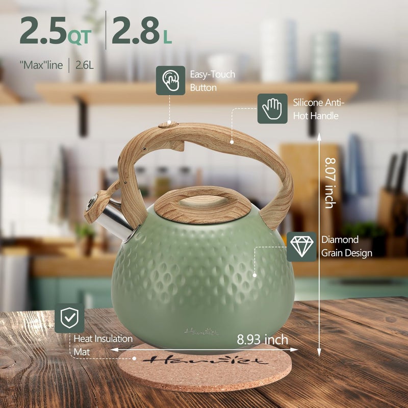 harriet Tea Kettle, Tea Pot for Stovetop, 2.5QT Whistling Kettle with 5-Layers bottom, Food Grade Stainless Steel Kettles with Hot-Resistant Handle Gas Electric Applicable, Green - Image 5