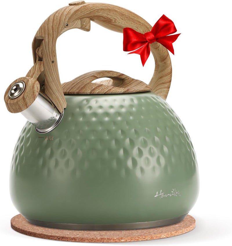harriet Tea Kettle, Tea Pot for Stovetop, 2.5QT Whistling Kettle with 5-Layers bottom, Food Grade Stainless Steel Kettles with Hot-Resistant Handle Gas Electric Applicable, Green - Image 1