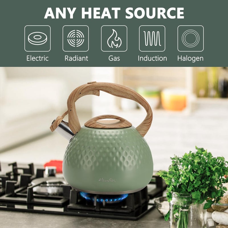 harriet Tea Kettle, Tea Pot for Stovetop, 2.5QT Whistling Kettle with 5-Layers bottom, Food Grade Stainless Steel Kettles with Hot-Resistant Handle Gas Electric Applicable, Green - Image 4
