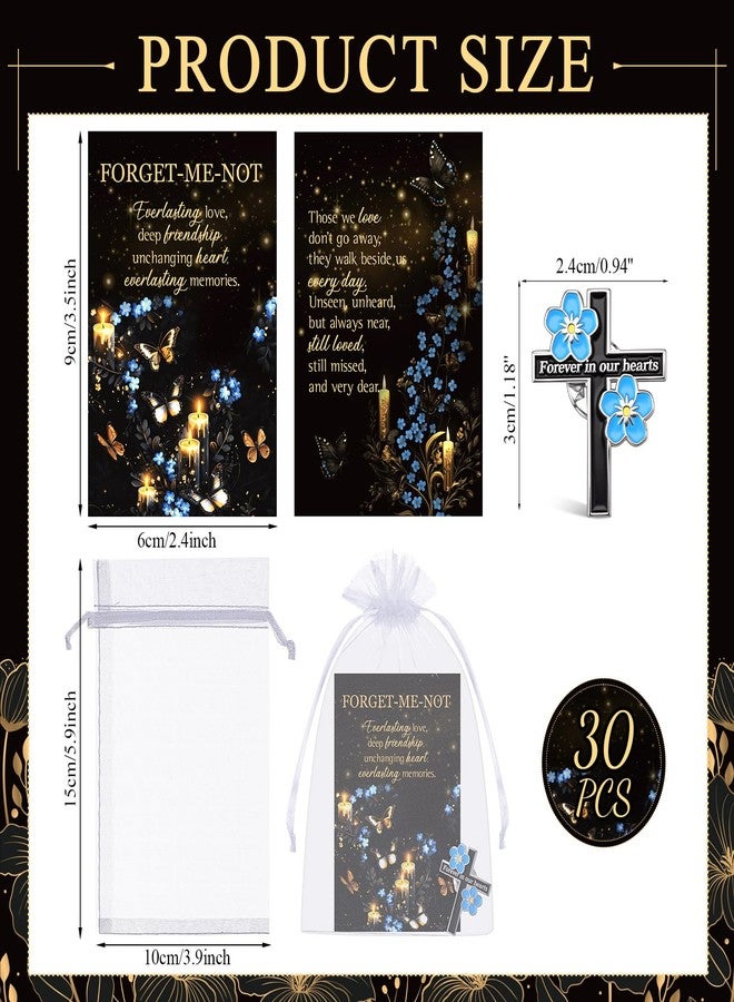 تونديامو مجموعة تونديمو المكونة من 30 مجموعة هدايا تذكارية للجنازة: دبابيس صليب زهرة لا تنساني، دبابيس مينا مسيحية، بطاقات قصائد، حقيبة أورجانزا كهدية لضيوف المواساة. - Image 2