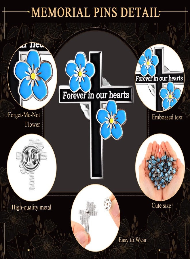 تونديامو مجموعة تونديمو المكونة من 30 مجموعة هدايا تذكارية للجنازة: دبابيس صليب زهرة لا تنساني، دبابيس مينا مسيحية، بطاقات قصائد، حقيبة أورجانزا كهدية لضيوف المواساة. - Image 3