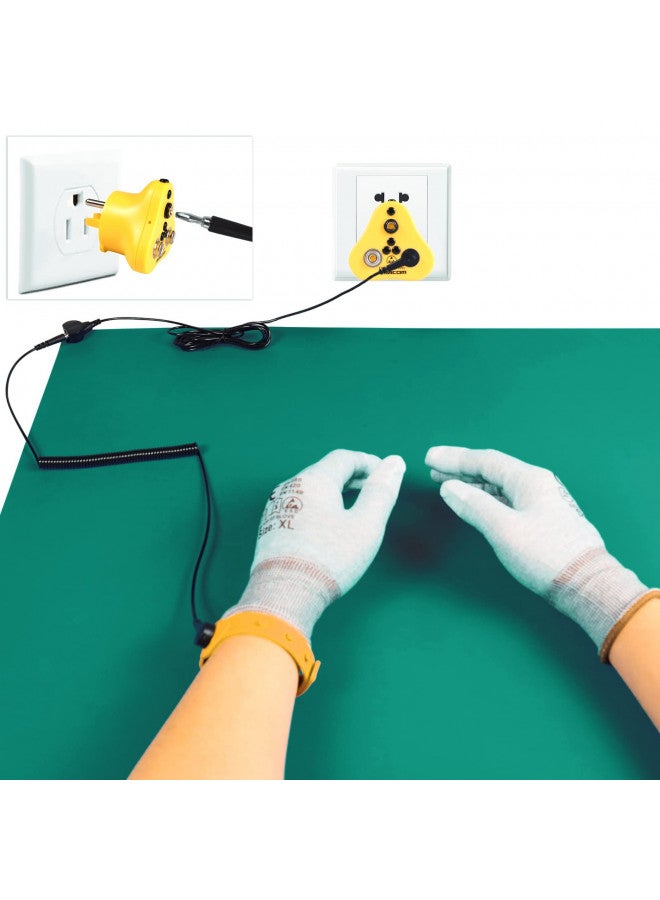 AIDACOM Aidacom 30x24 Inch ESD Rubber Mat, Anti Static Table Floor Pad for PC Building Electronic Device Repair Solder Assembly Work, W/H Grounding Kit- Antistatic Plug Wrist Strap Wristband Cord Gloves  - Image 2