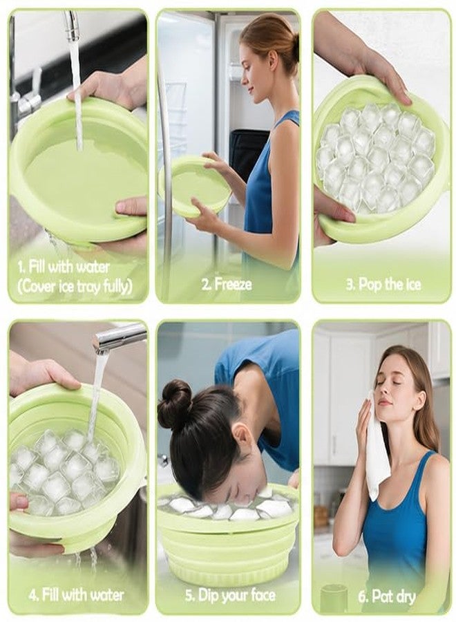AMIRATE Ice Facial Bowl | Facial Cold Plunge | Collapsible Bowl For Face Ice Bath with Built-In Icetray | Facial Ice Therapy for Acne Relief and Pore Shrinking, Cold Therapy for Home, Travel & Parties (LIME GREEN) - Image 3