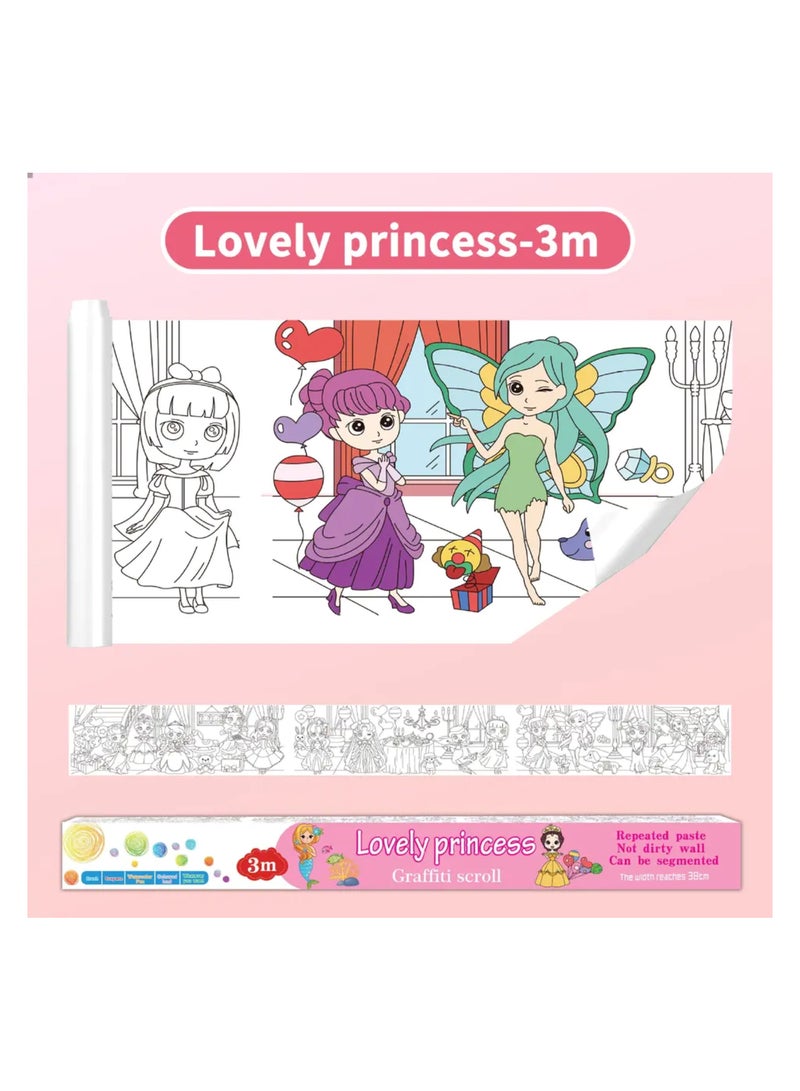 W4YOU Children’s wall-sticker painting drawing roll colouring paper picture for kids, paper early educational toys 300x30 cm long roll (Lovely Princess) set children Art Toys. - Image 1