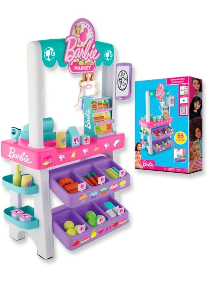 Barbie Supermarket Playset with Light & Sound, 55 Accessories, Scanner, Cash Register, Food Items & Credit Card, Kids Shopping Role-Play Toy - Image 1