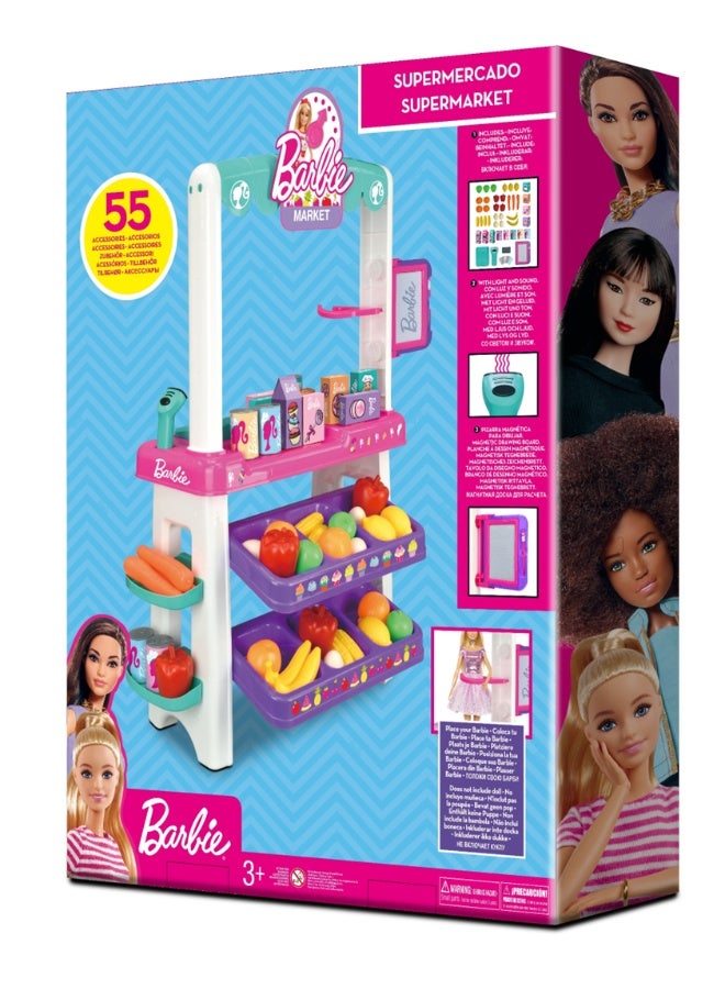 Barbie Supermarket Playset with Light & Sound, 55 Accessories, Scanner, Cash Register, Food Items & Credit Card, Kids Shopping Role-Play Toy - Image 3