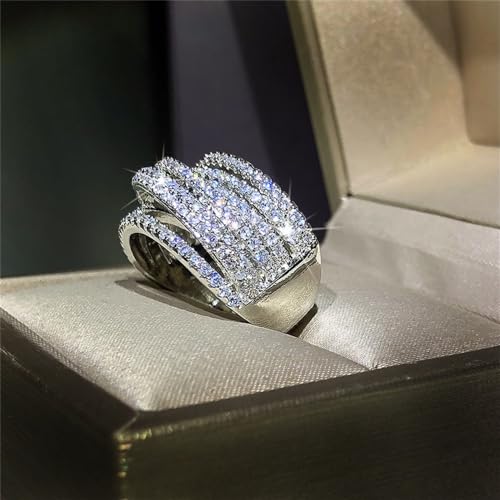 AZQ 925 Sterling Silver Shiny Full Diamond Gemstone Ring 18K Gold Cocktail Criss Cross Cubic Zirconia Ring CZ Diamond Multi Row Rings Eternity Engagement Wedding Party Ring for Women Z.134 (US Code 8) - Image 2
