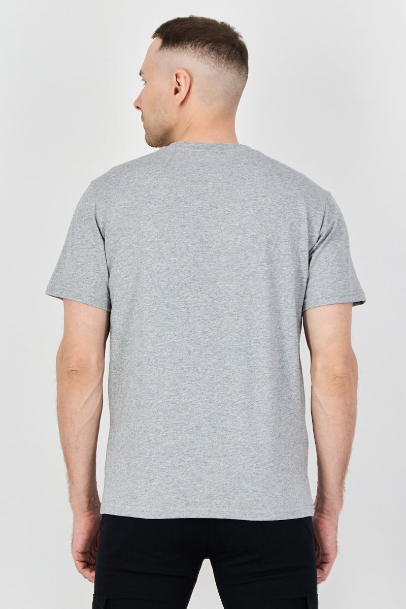YOTO Men Crew Neck Graphic Print Short Sleeve T-Shirt, Heather Grey - Image 3
