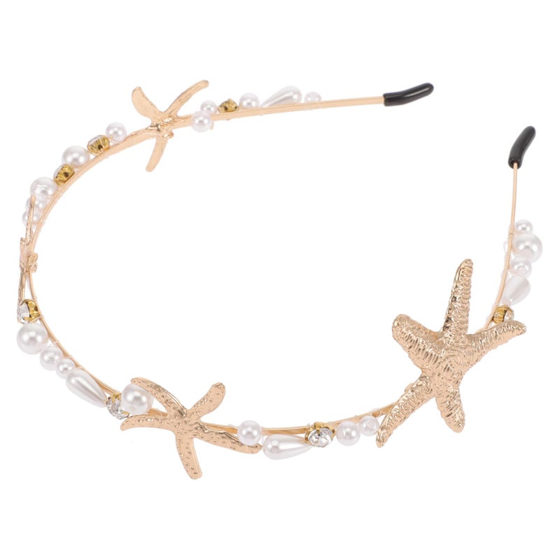 minkissy Pearl Starfish Bridal Headband, Mermaid Beach Wedding Hair Accessory for Women and Girls - Image 1