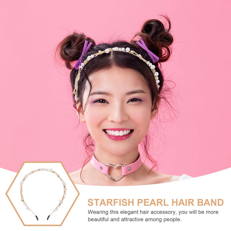 minkissy Pearl Starfish Bridal Headband, Mermaid Beach Wedding Hair Accessory for Women and Girls - Image 3