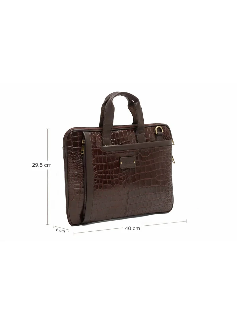 TEAKWOOD  Teakwood Croco Print Genuine Leather Brown Laptop Bag for Men for Men | Best Price UAE