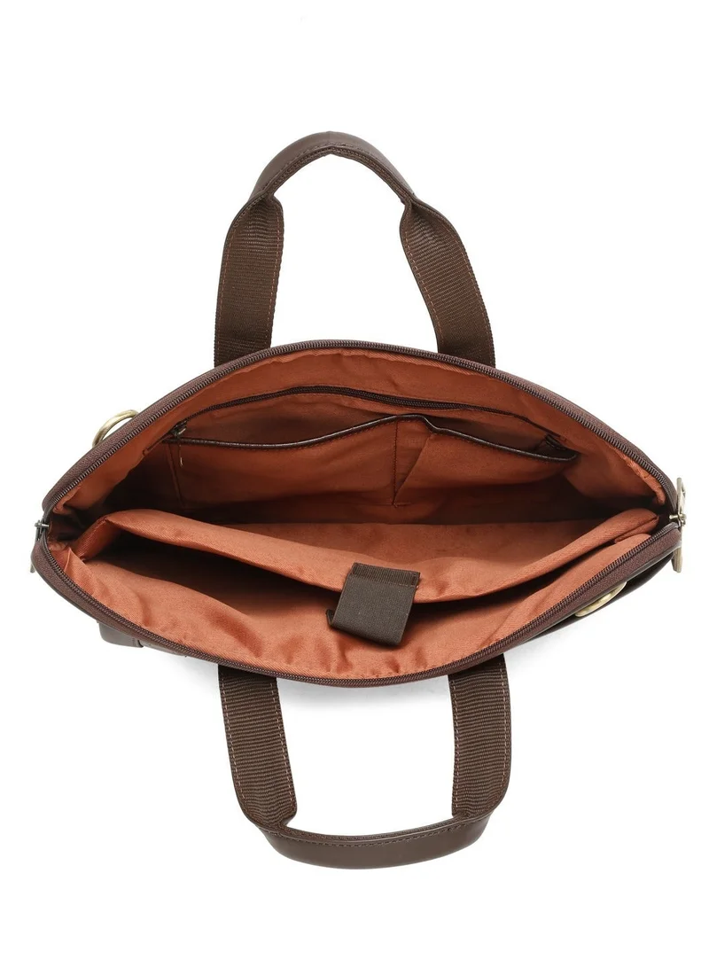 Teakwood  Teakwood Genuine Leather Croco Print Laptop Unisex Messenger Bag | Fits up to 13” Laptop | Brown Luxury Business Briefcase | Multi-Compartment | Shoulder Strap | Durable Premium Office & Travel Bag for Men | Best Price UAE