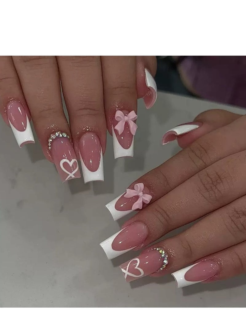 سنسيب نوع الأظافر: أظافر فرنسية ملصقة - حزمة جل ناعم، أظافر فرنسية مزيفة قصيرة، أظافر صالونية الجودة، أظافر ملصقة بسلاسة، أظافر ملصقة بالغراء للنساء، فن الأظافر، تزيين الأظافر. - Image 2