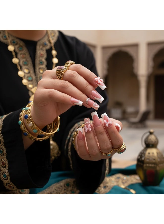 سنسيب نوع الأظافر: أظافر فرنسية ملصقة - حزمة جل ناعم، أظافر فرنسية مزيفة قصيرة، أظافر صالونية الجودة، أظافر ملصقة بسلاسة، أظافر ملصقة بالغراء للنساء، فن الأظافر، تزيين الأظافر. - Image 3