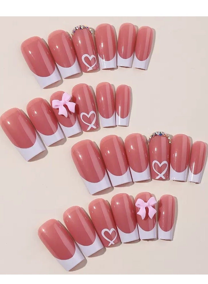 سنسيب نوع الأظافر: أظافر فرنسية ملصقة - حزمة جل ناعم، أظافر فرنسية مزيفة قصيرة، أظافر صالونية الجودة، أظافر ملصقة بسلاسة، أظافر ملصقة بالغراء للنساء، فن الأظافر، تزيين الأظافر. - Image 4